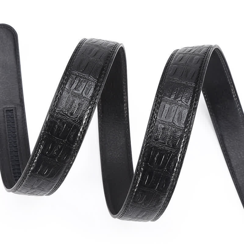 Ceinture en cuir à boucle automatique pour homme avec imprimé crocodile noir et argent