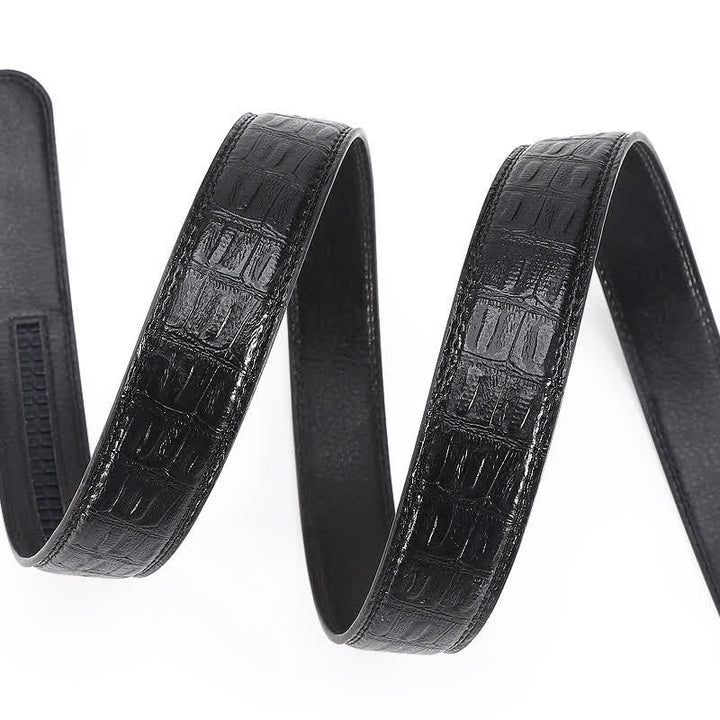 Ceinture en cuir à boucle automatique pour homme avec imprimé crocodile noir et argent
