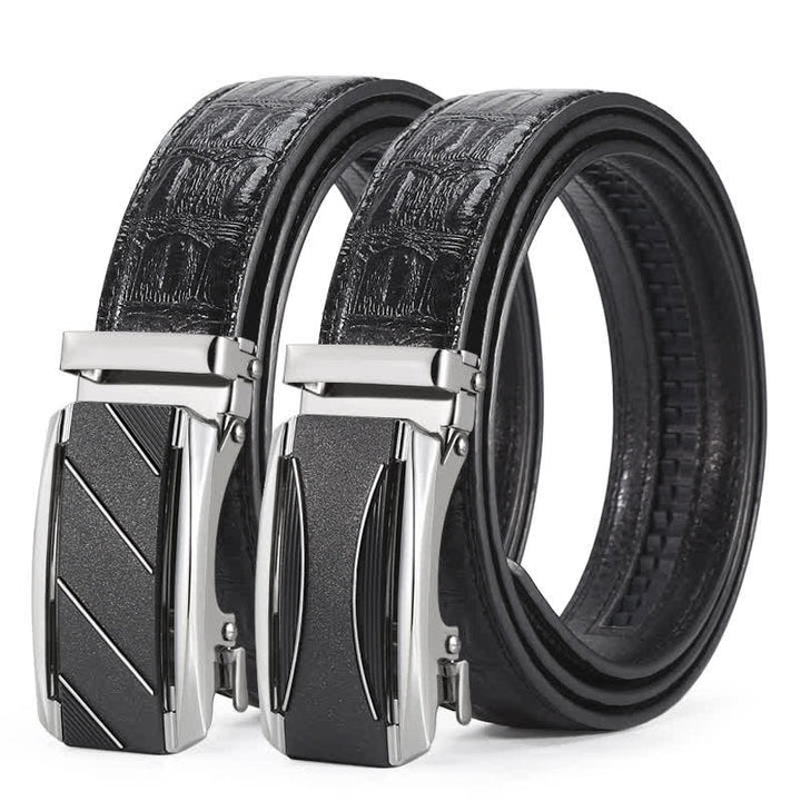Ceinture en cuir à boucle automatique pour homme avec imprimé crocodile noir et argent