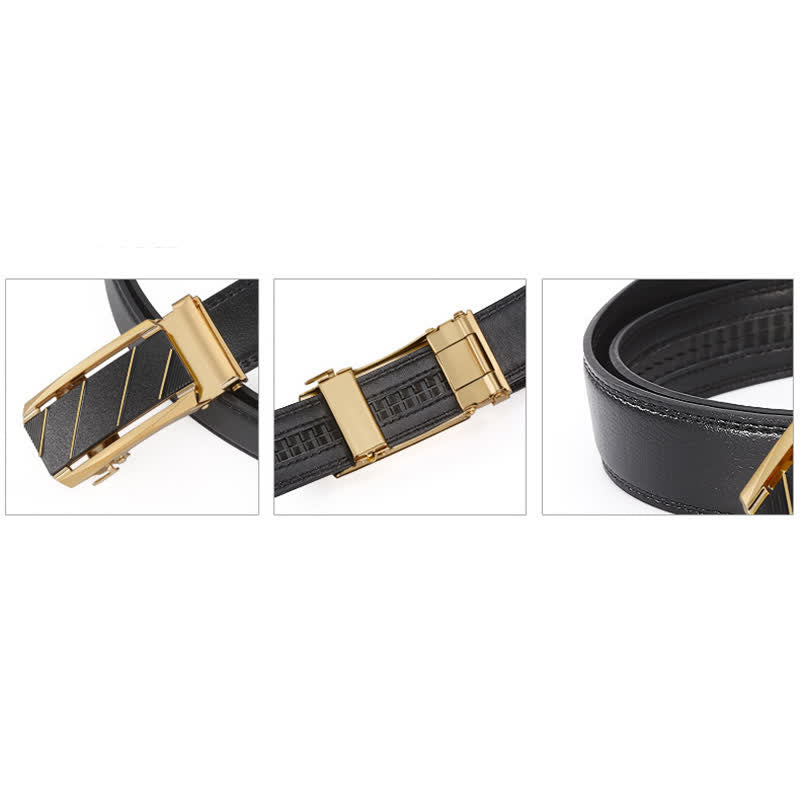 Ceinture en cuir à boucle automatique pour homme, ligne noire et dorée