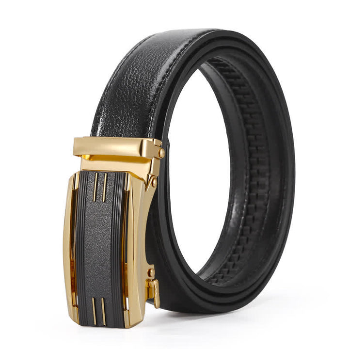 Ceinture en cuir à boucle automatique pour homme, ligne noire et dorée