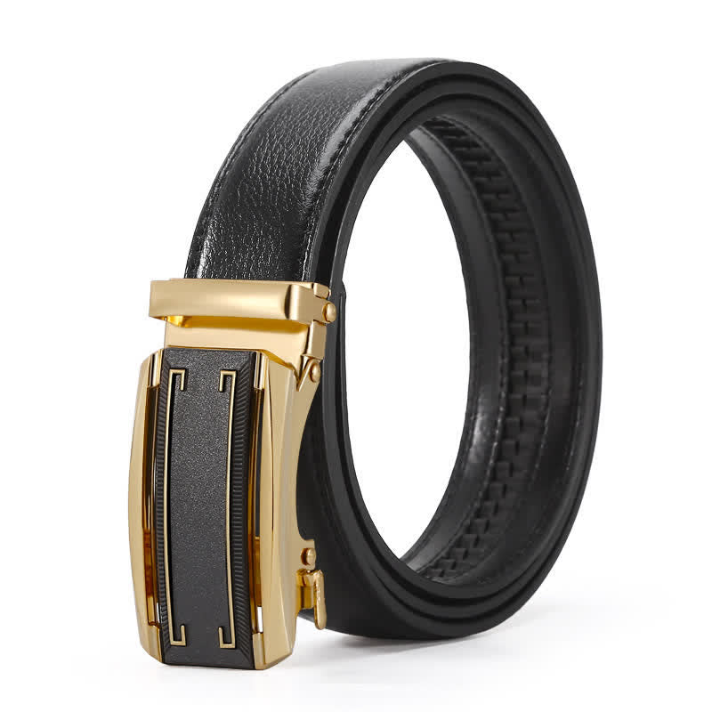 Ceinture en cuir à boucle automatique pour homme, ligne noire et dorée