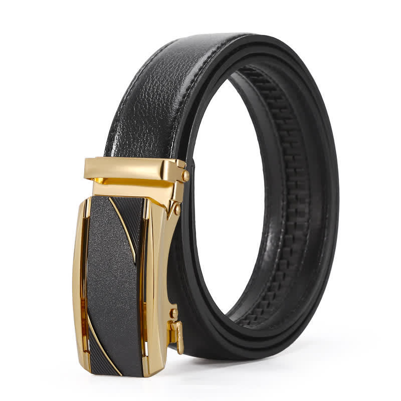 Ceinture en cuir à boucle automatique pour homme, ligne noire et dorée