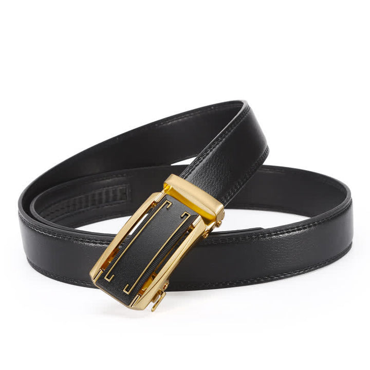 Ceinture en cuir à boucle automatique pour homme, ligne noire et dorée