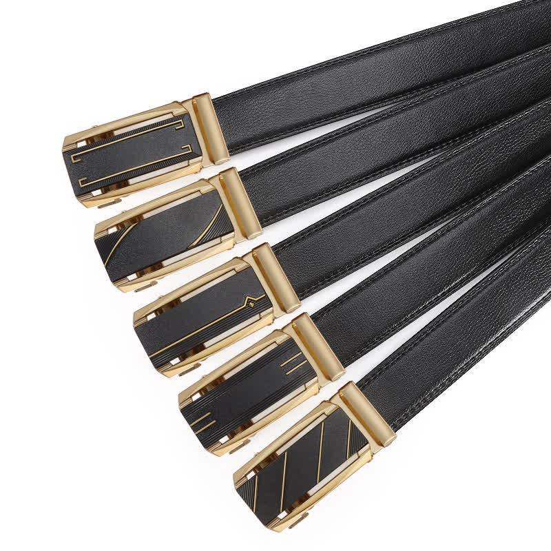 Ceinture en cuir à boucle automatique pour homme, ligne noire et dorée