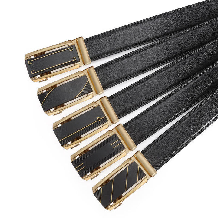 Ceinture en cuir à boucle automatique pour homme, ligne noire et dorée