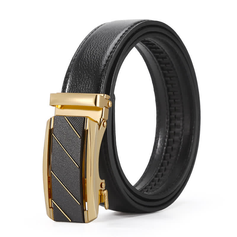 Ceinture en cuir à boucle automatique pour homme, ligne noire et dorée