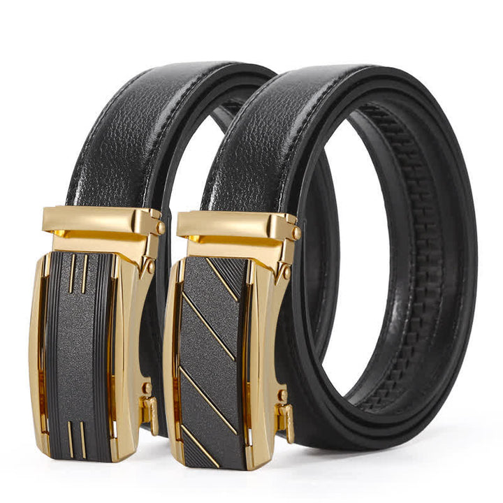 Ceinture en cuir à boucle automatique pour homme, ligne noire et dorée