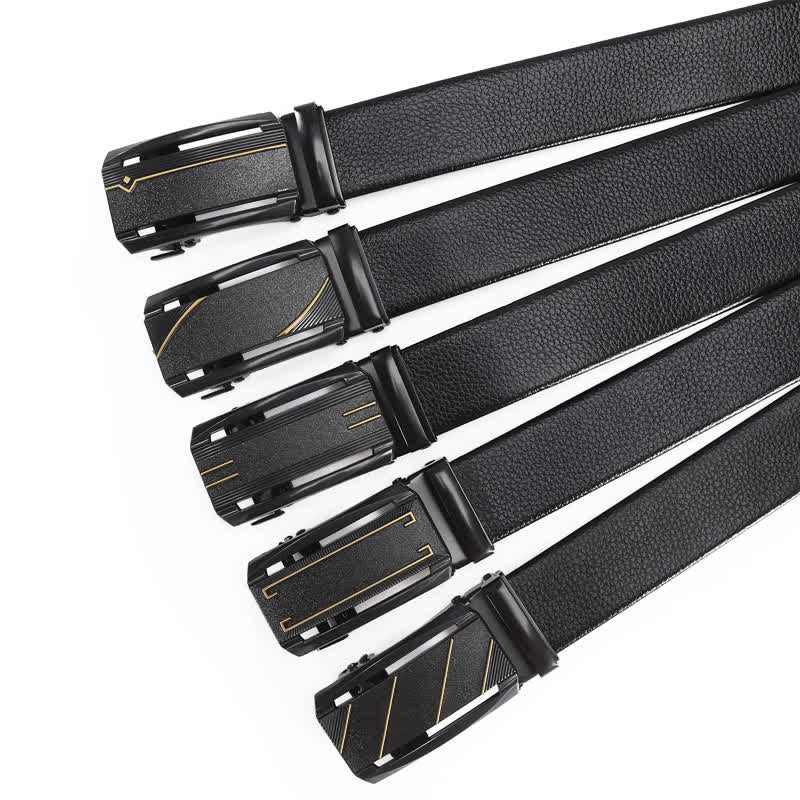 Ceinture en cuir à boucle automatique pour homme avec ligne entièrement noire et dorée