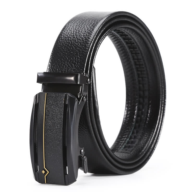 Ceinture en cuir à boucle automatique pour homme avec ligne entièrement noire et dorée