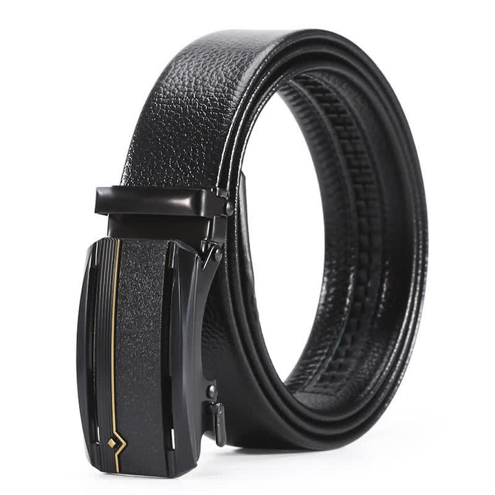Ceinture en cuir à boucle automatique pour homme avec ligne entièrement noire et dorée