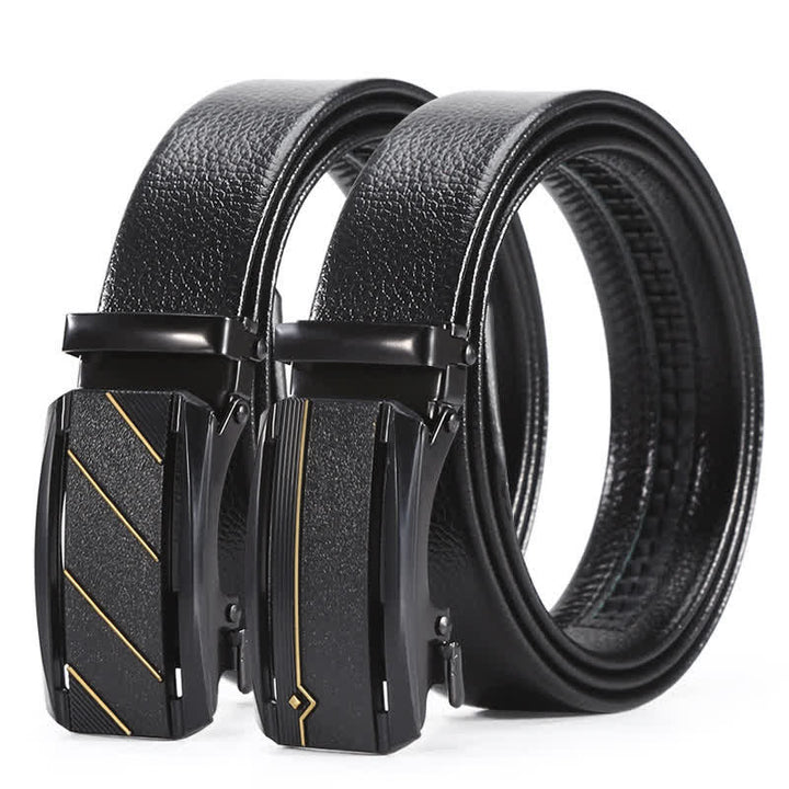 Ceinture en cuir à boucle automatique pour homme avec ligne entièrement noire et dorée