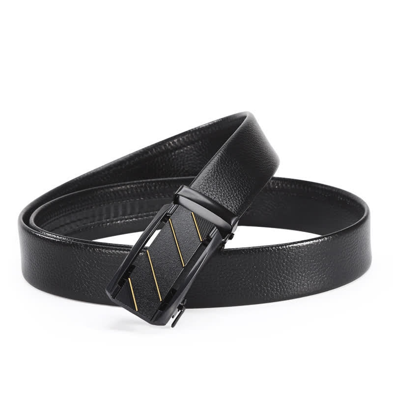 Ceinture en cuir à boucle automatique pour homme avec ligne entièrement noire et dorée