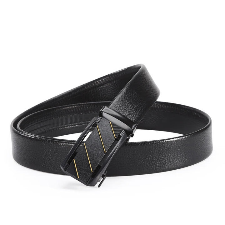 Ceinture en cuir à boucle automatique pour homme avec ligne entièrement noire et dorée