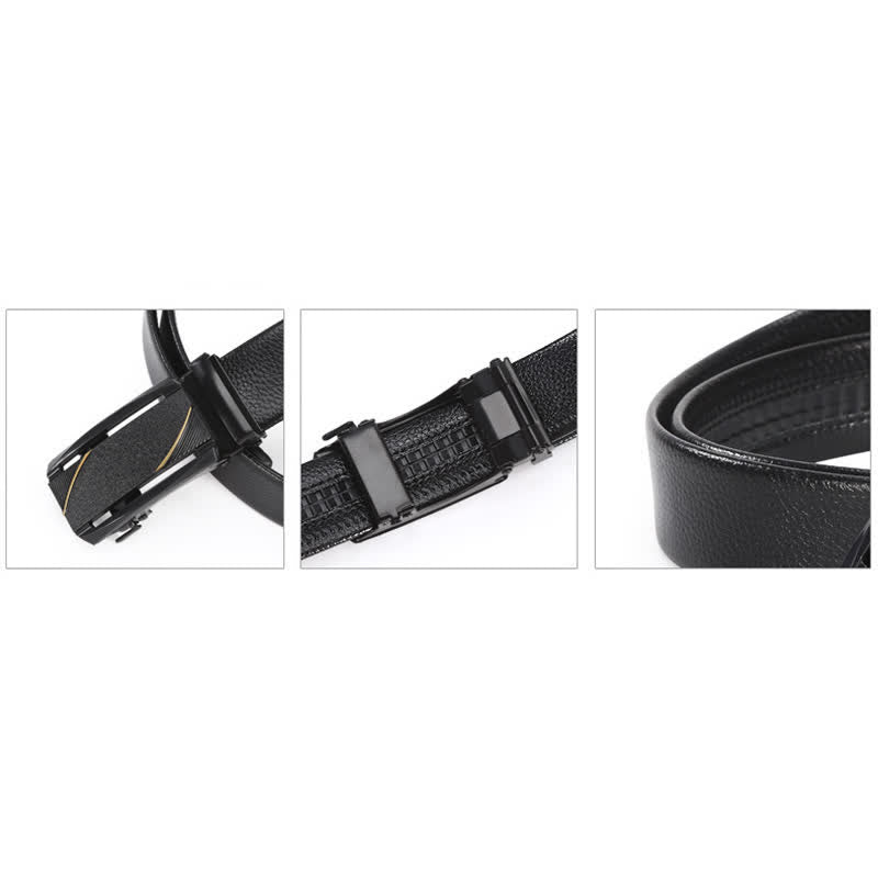 Ceinture en cuir à boucle automatique pour homme avec ligne entièrement noire et dorée