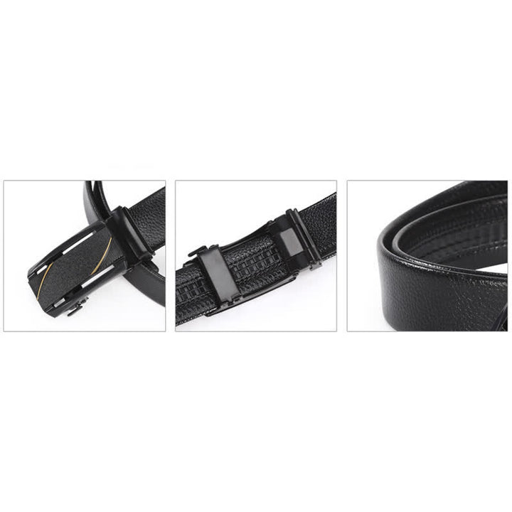 Ceinture en cuir à boucle automatique pour homme avec ligne entièrement noire et dorée