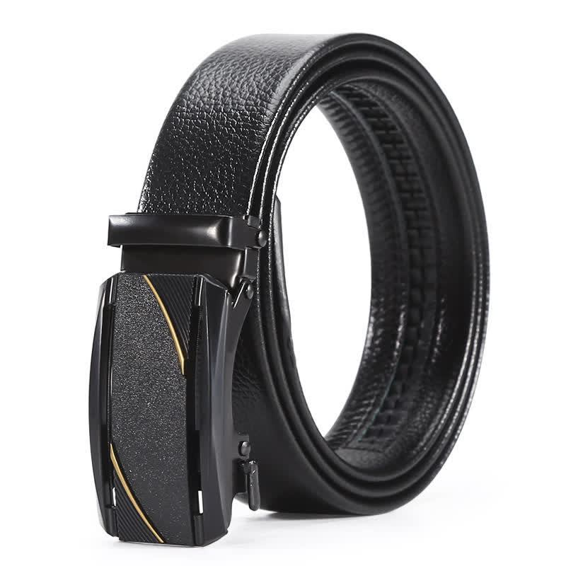 Ceinture en cuir à boucle automatique pour homme avec ligne entièrement noire et dorée