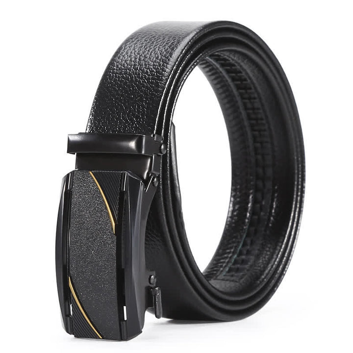 Ceinture en cuir à boucle automatique pour homme avec ligne entièrement noire et dorée