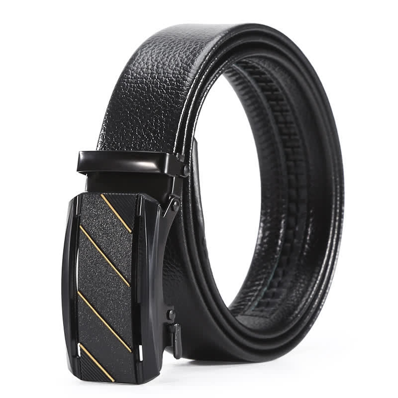 Ceinture en cuir à boucle automatique pour homme avec ligne entièrement noire et dorée