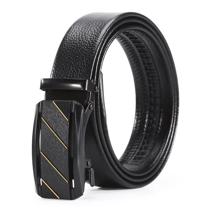 Ceinture en cuir à boucle automatique pour homme avec ligne entièrement noire et dorée