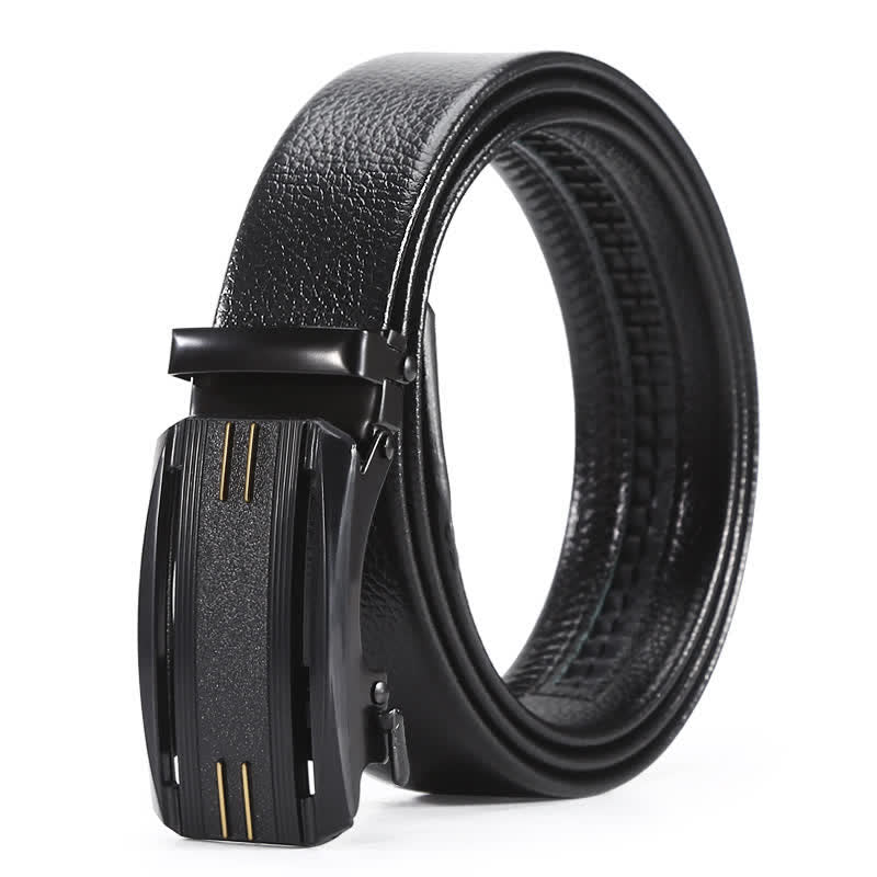 Ceinture en cuir à boucle automatique pour homme avec ligne entièrement noire et dorée
