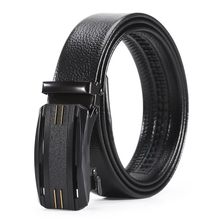 Ceinture en cuir à boucle automatique pour homme avec ligne entièrement noire et dorée