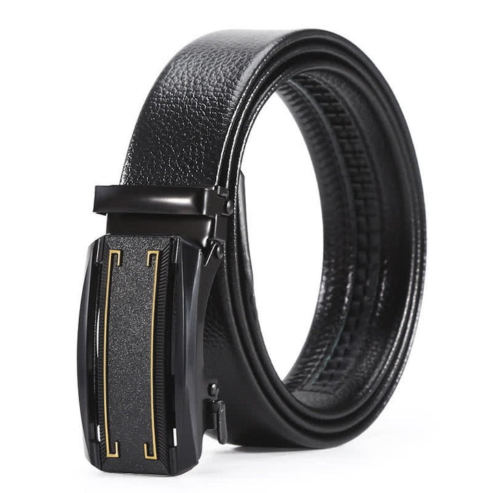 Ceinture en cuir à boucle automatique pour homme avec ligne entièrement noire et dorée