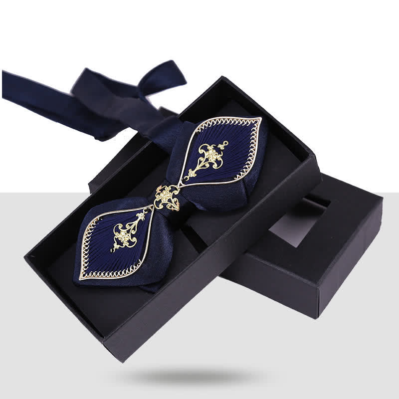 Nœud papillon doré à motif floral et oiseau pour homme