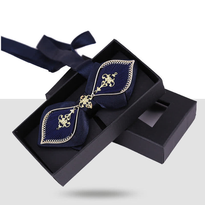 Nœud papillon doré à motif floral et oiseau pour homme