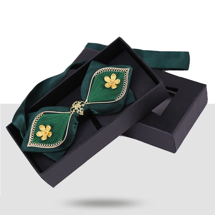 Nœud papillon doré à motif floral et oiseau pour homme