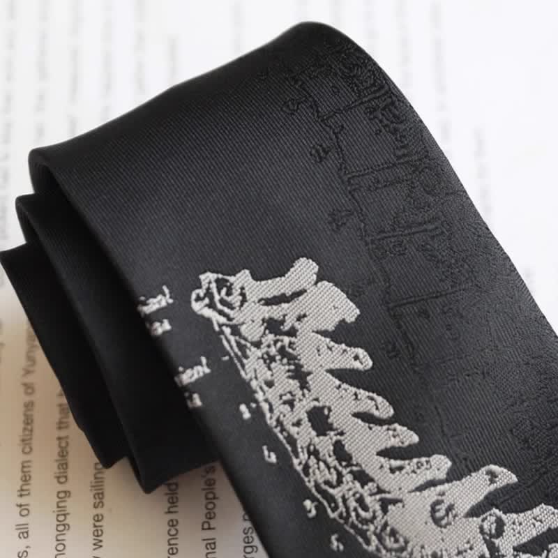 Cravate brodée noire pour homme avec tête de mort