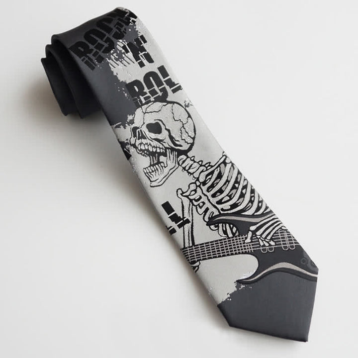 Cravate homme Rock Punk gris foncé motif tête de mort