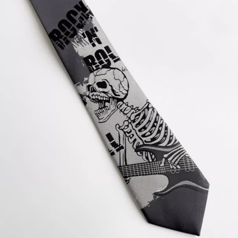 Cravate homme Rock Punk gris foncé motif tête de mort