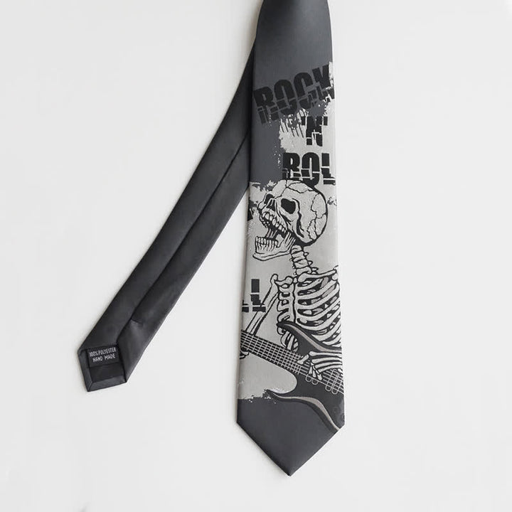 Cravate homme Rock Punk gris foncé motif tête de mort