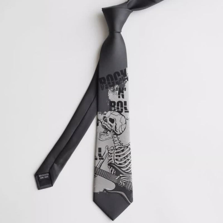 Cravate homme Rock Punk gris foncé motif tête de mort
