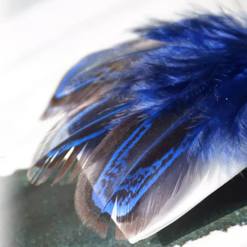 Nœud papillon en plumes d'oiseau bleu marine et blanc pur