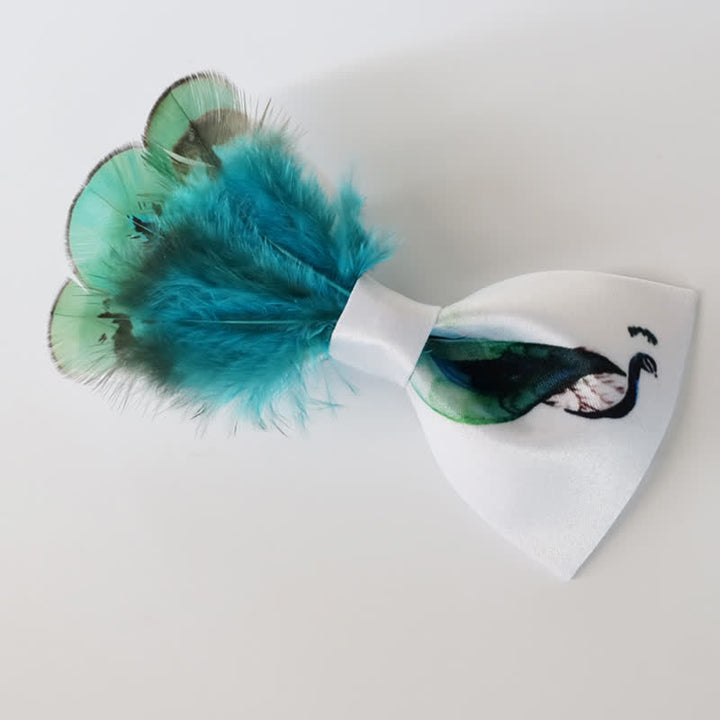 Nœud papillon en plumes de paon turquoise et blanc