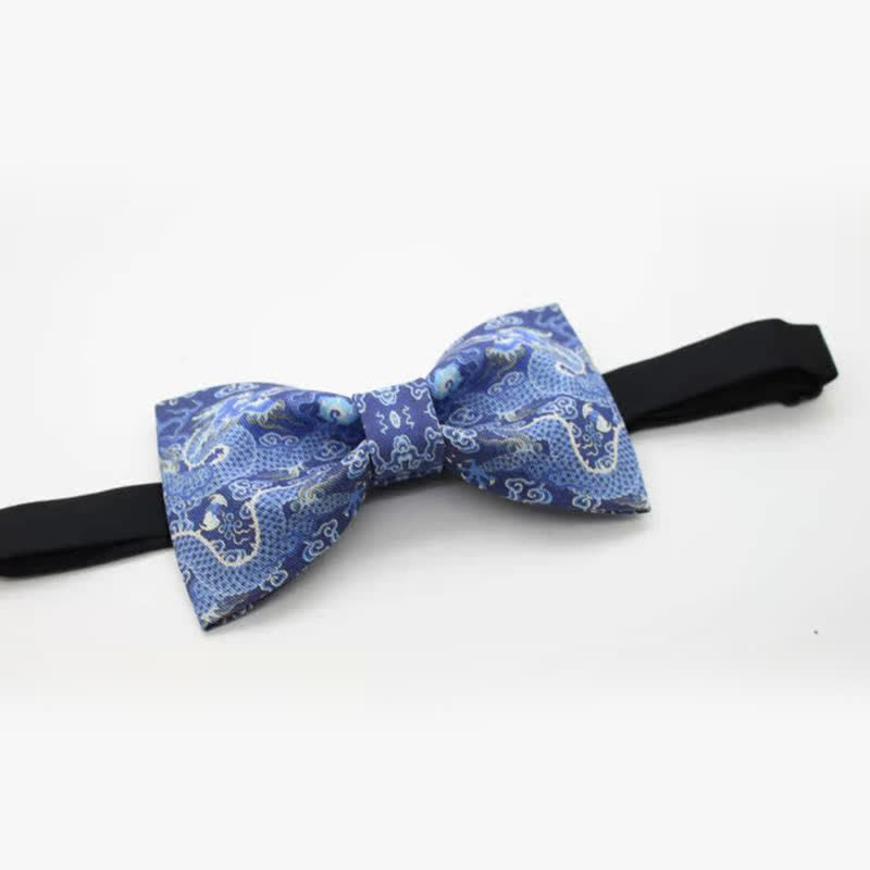 Nœud papillon en coton pour homme avec totem dragon bleu