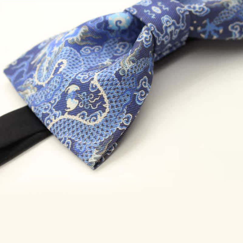 Nœud papillon en coton pour homme avec totem dragon bleu