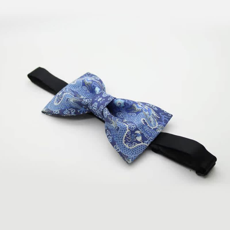Nœud papillon en coton pour homme avec totem dragon bleu
