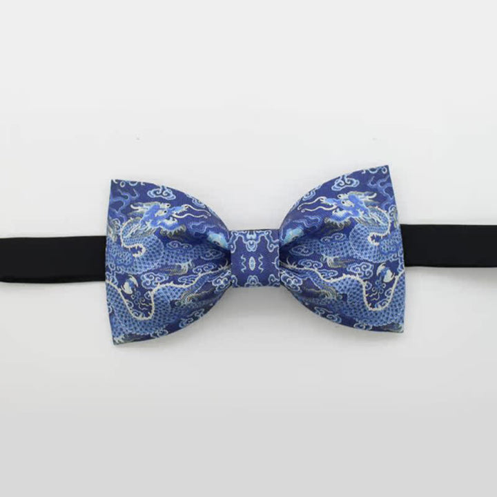 Nœud papillon en coton pour homme avec totem dragon bleu