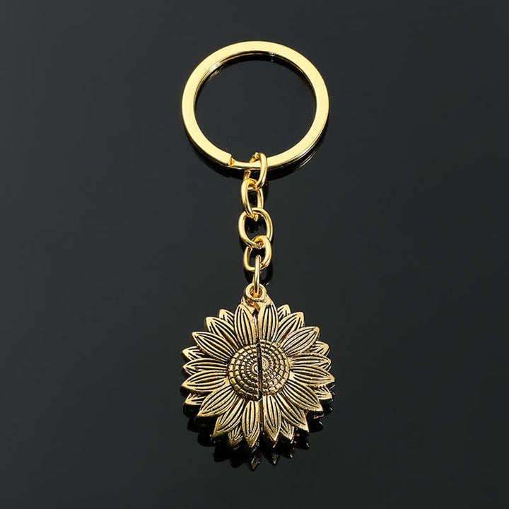 Collier porte-clés avec pendentif médaillon tournesol vintage