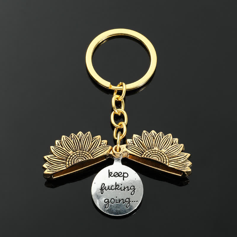 Collier porte-clés avec pendentif médaillon tournesol vintage