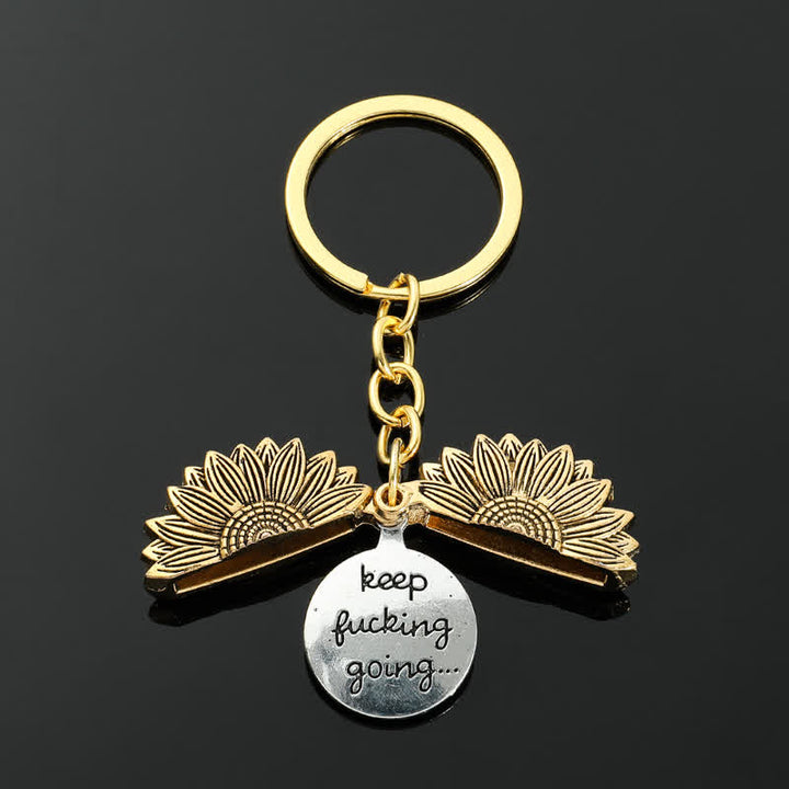 Collier porte-clés avec pendentif médaillon tournesol vintage