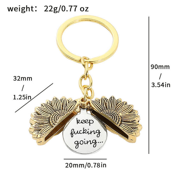 Collier porte-clés avec pendentif médaillon tournesol vintage