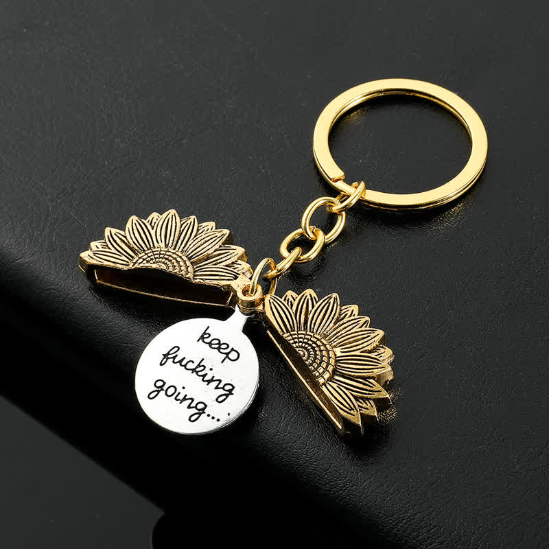 Collier porte-clés avec pendentif médaillon tournesol vintage