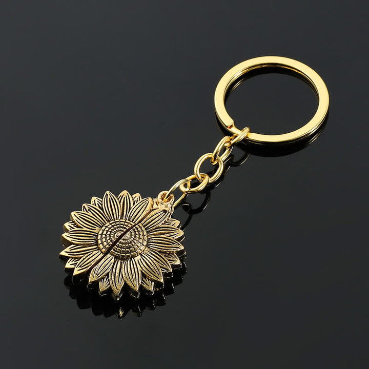 Collier porte-clés avec pendentif médaillon tournesol vintage