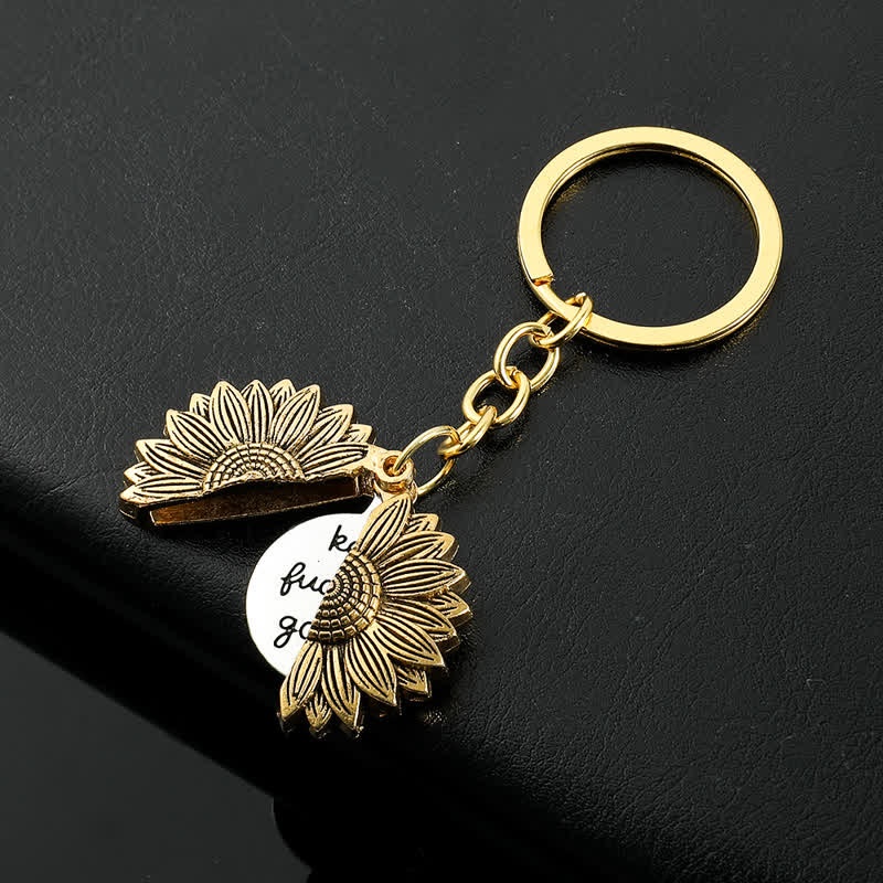 Collier porte-clés avec pendentif médaillon tournesol vintage