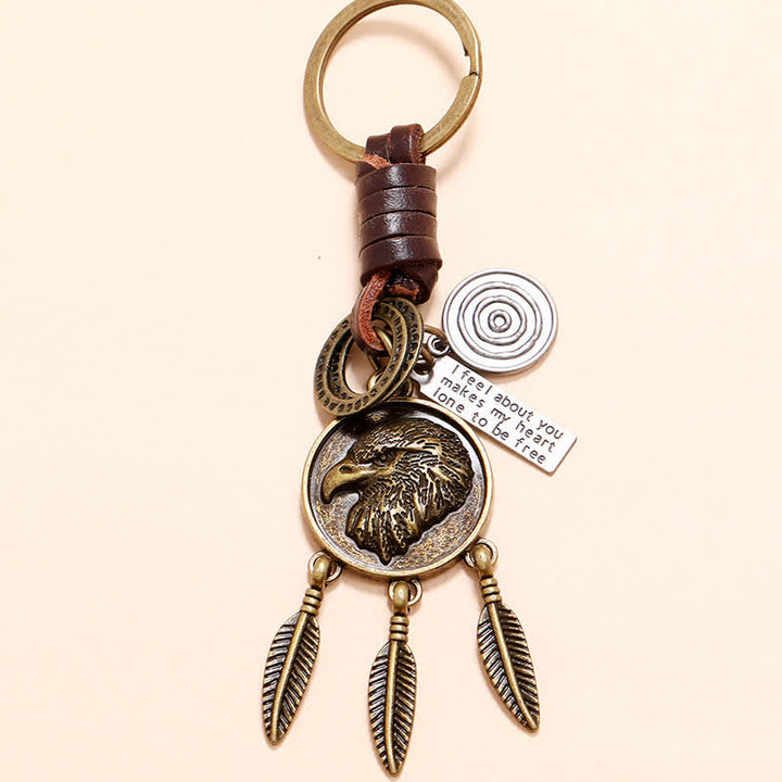 Porte-clés en cuir avec pendentif attrape-rêves en forme de tête d'aigle - image 2