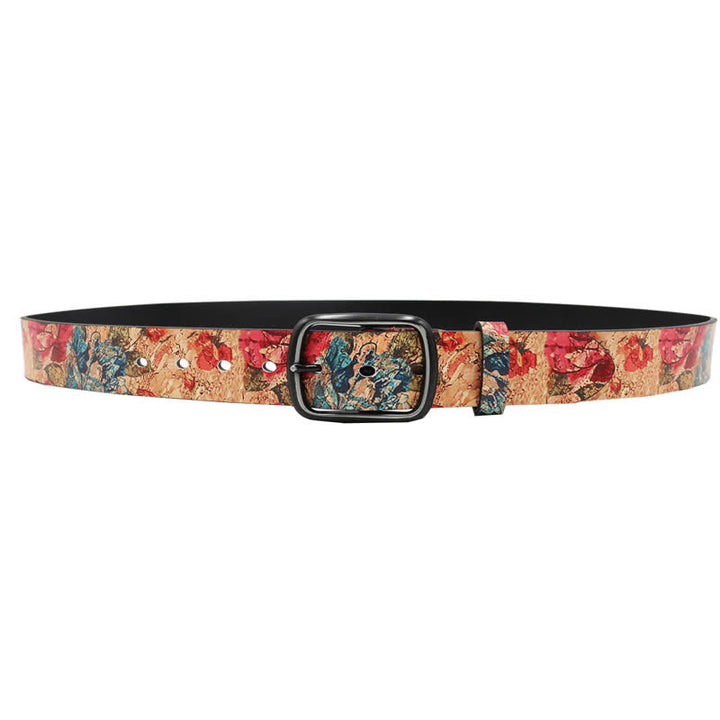Ceinture en cuir à imprimé botanique corail et rose rouge